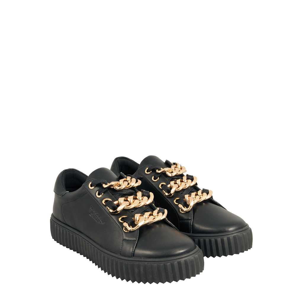 Topolino Sneaker with triple chain on laces, black/gold, 38 EU