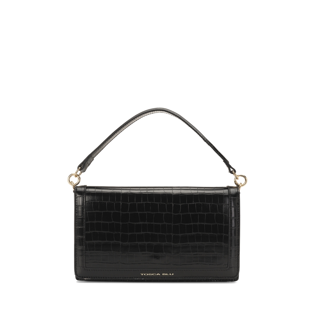 Tris Clutch bag with crocodile print, black