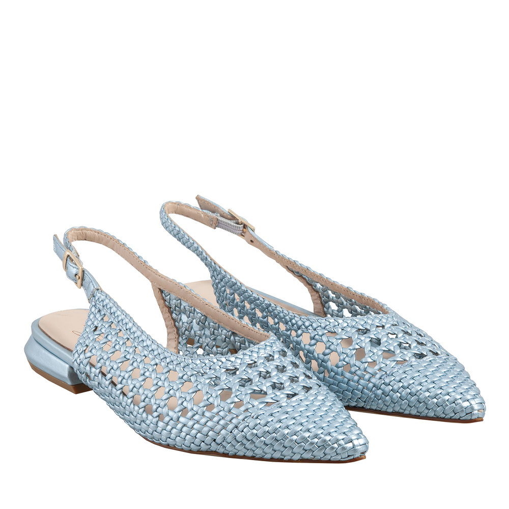 Gallipoli Leather slingback court shoes with low heel and woven design, light blue, 38 EU