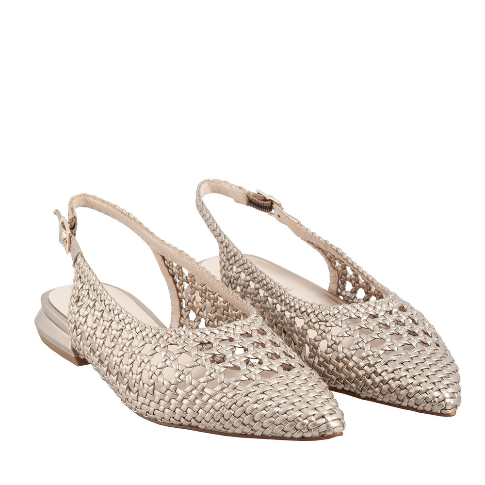 Gallipoli Leather slingback court shoes with low heel and woven design, gold, 41 EU