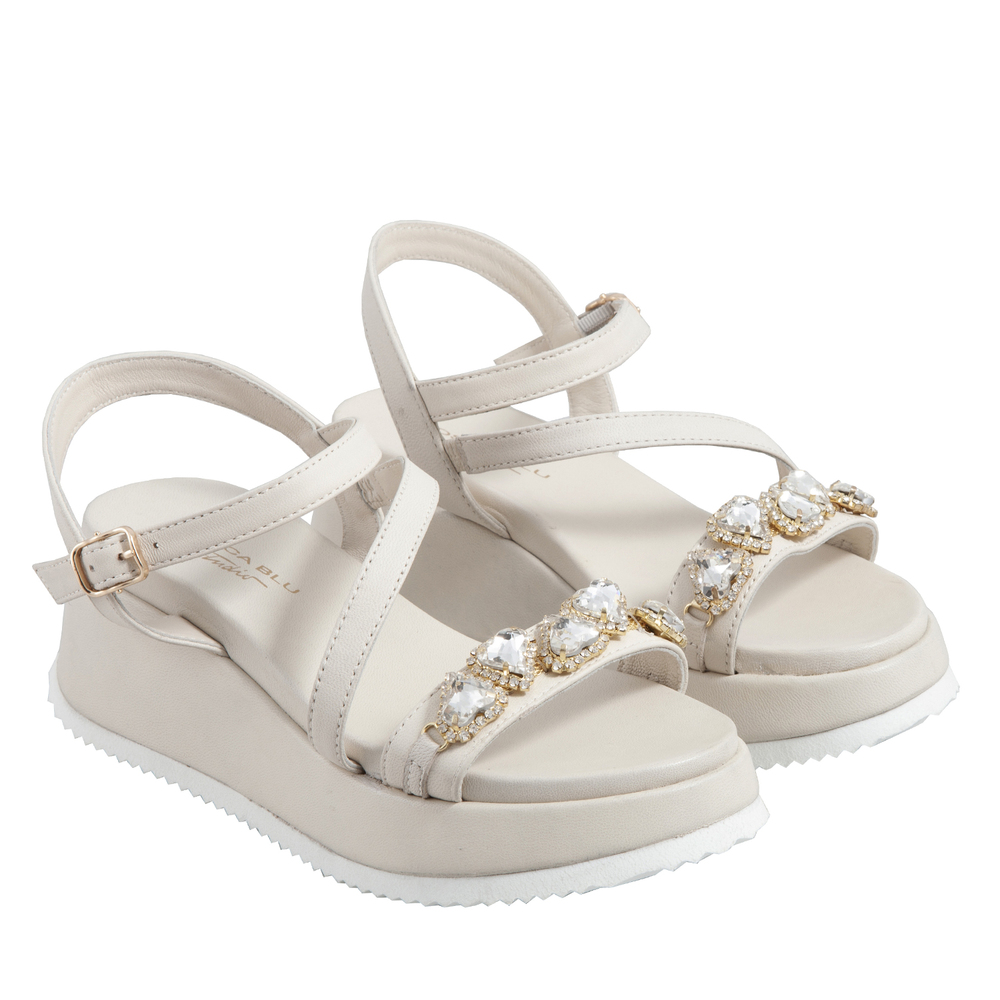 Loano Leather sandal with wedge and jewel applications, white, 40 EU
