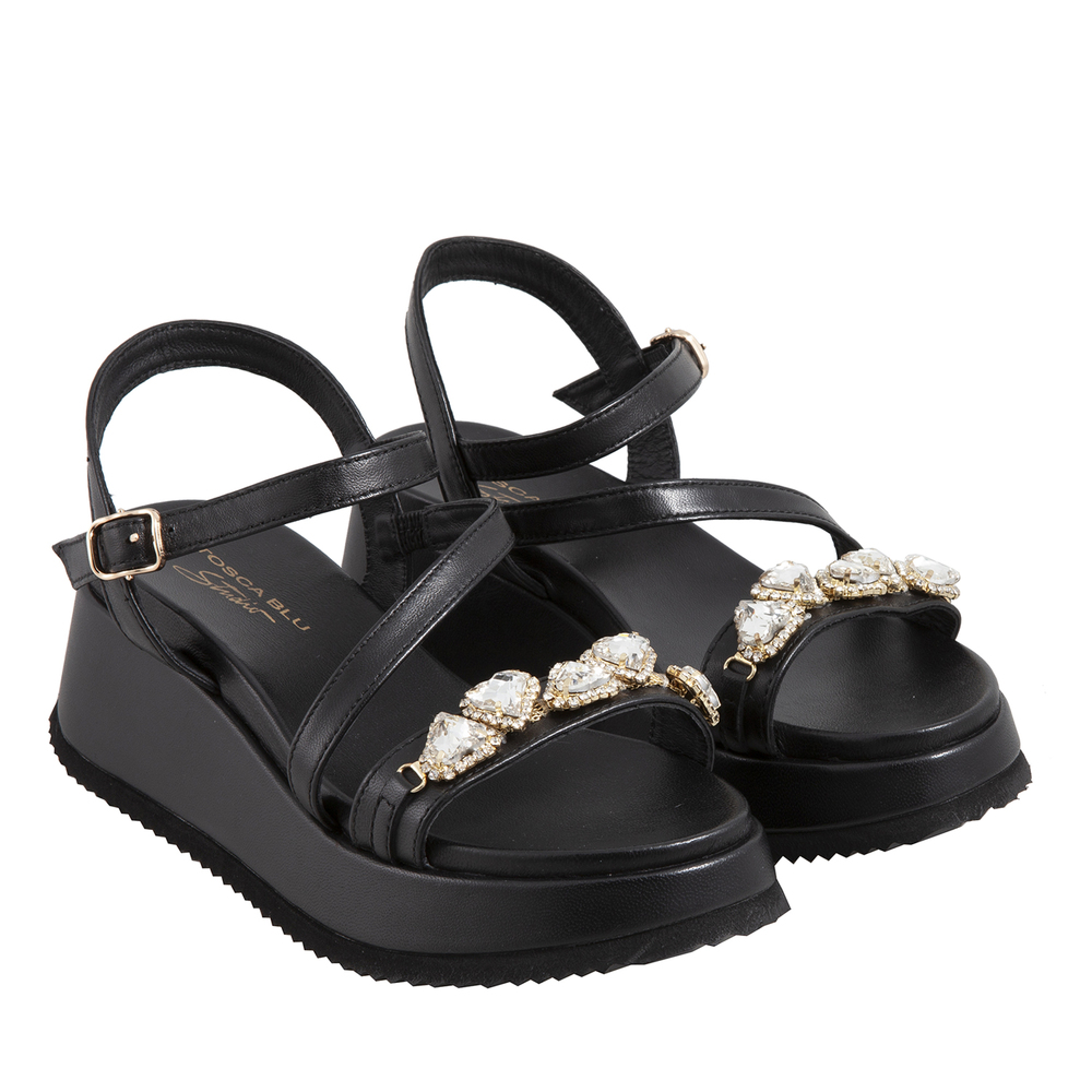 Tosca Blu Studio - Loano Leather sandal with wedge and jewel applications
