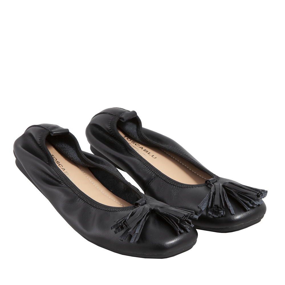 Cattolica Leather ballet pump with tassels, black, 36 EU