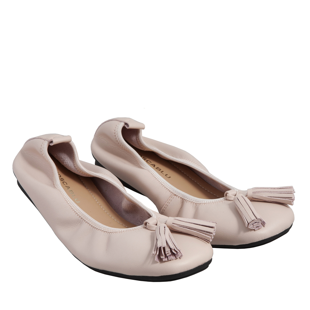 Cattolica Leather ballet pump with tassels, pink, 37 EU