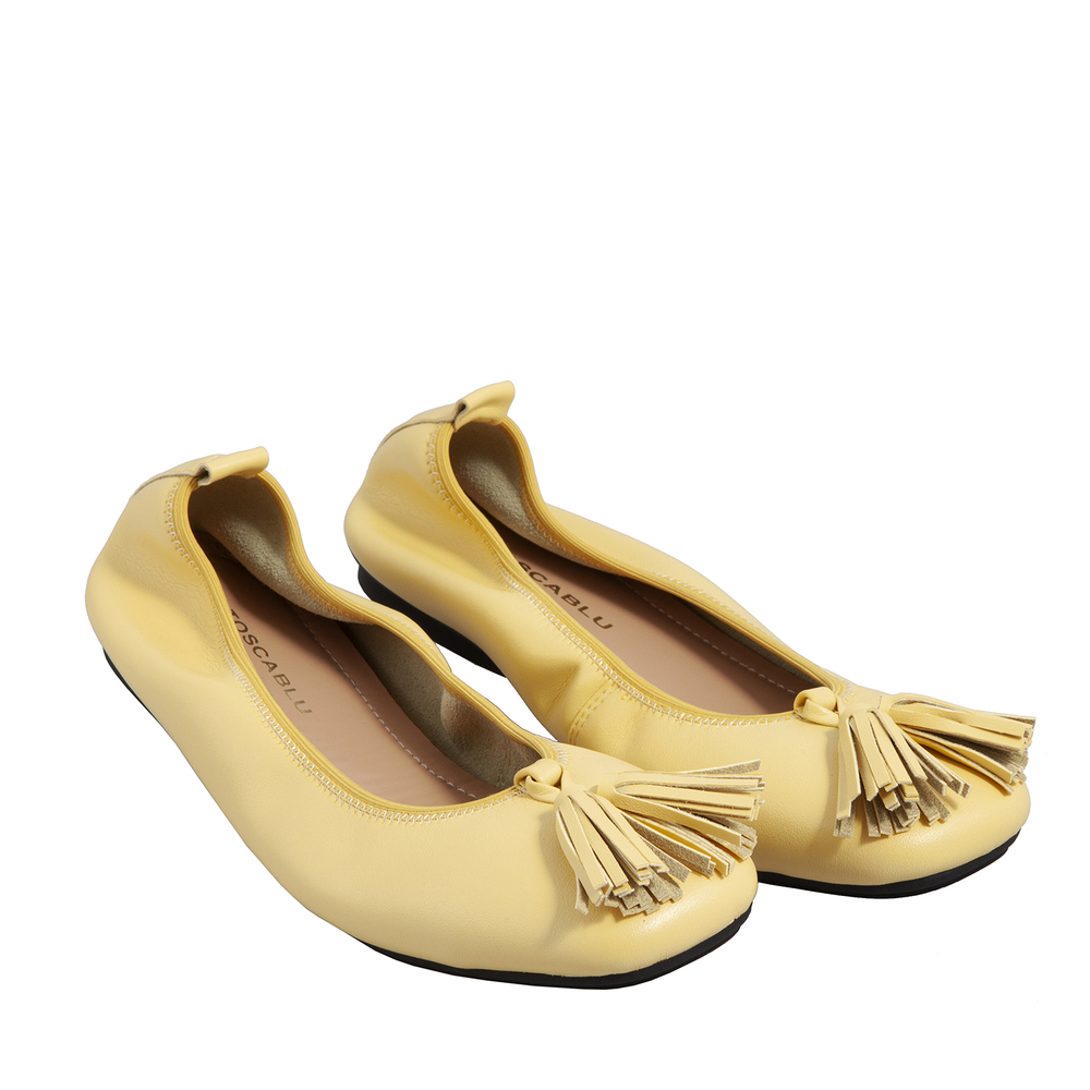 Cattolica Leather ballet pump with tassels, yellow, 41 EU