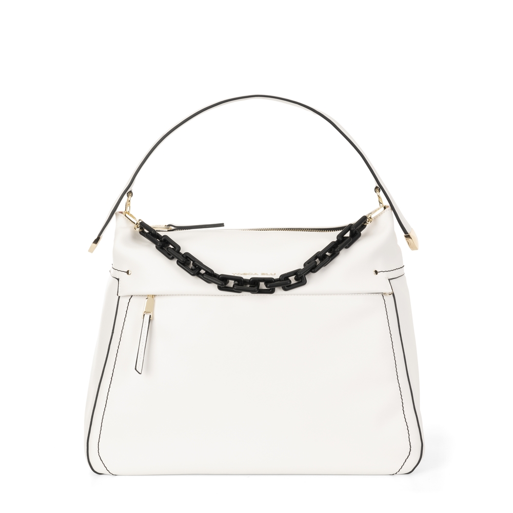 Gelsomino Large leather slouchy bag with chain, white