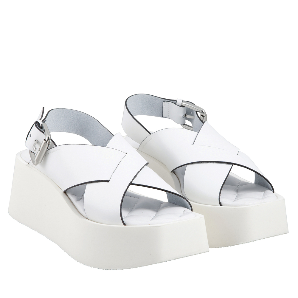 Rapallo Leather wedge sandal with cross-over straps, white, 41 EU