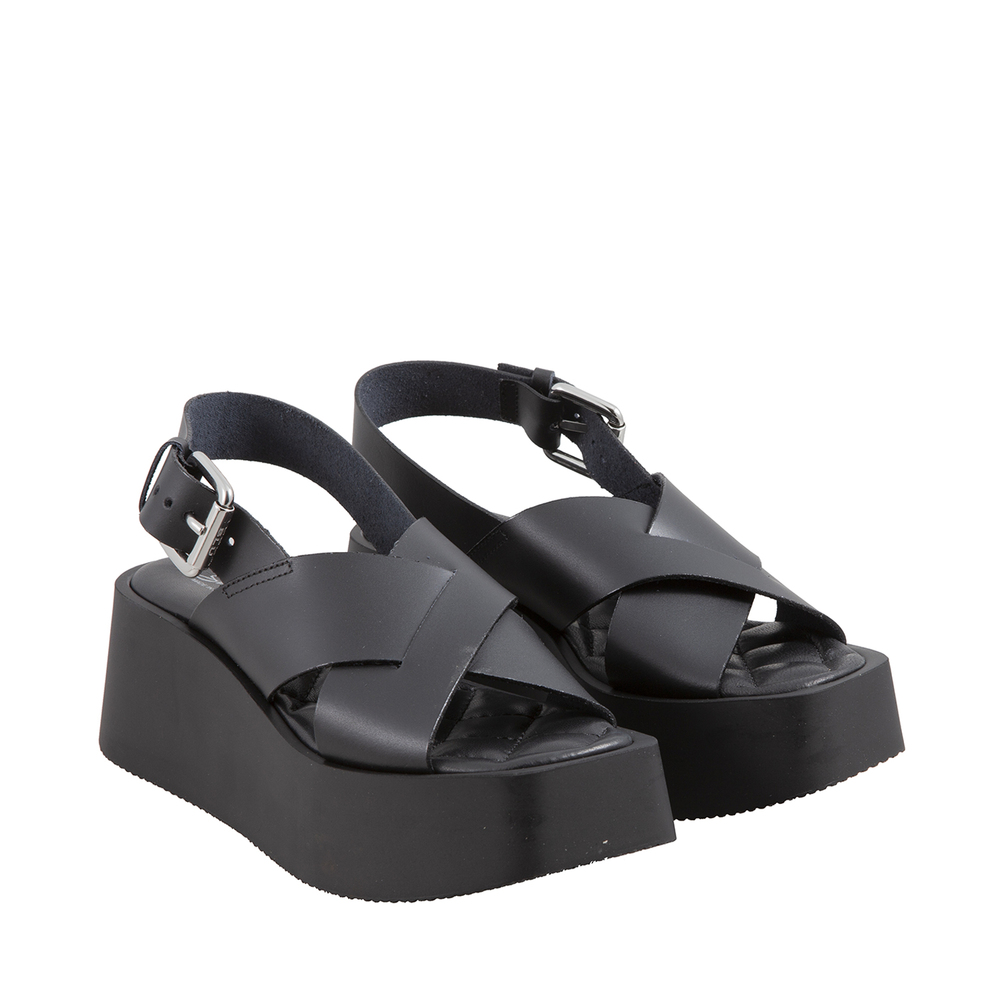Tosca Blu Studio - Rapallo Leather wedge sandal with cross-over straps