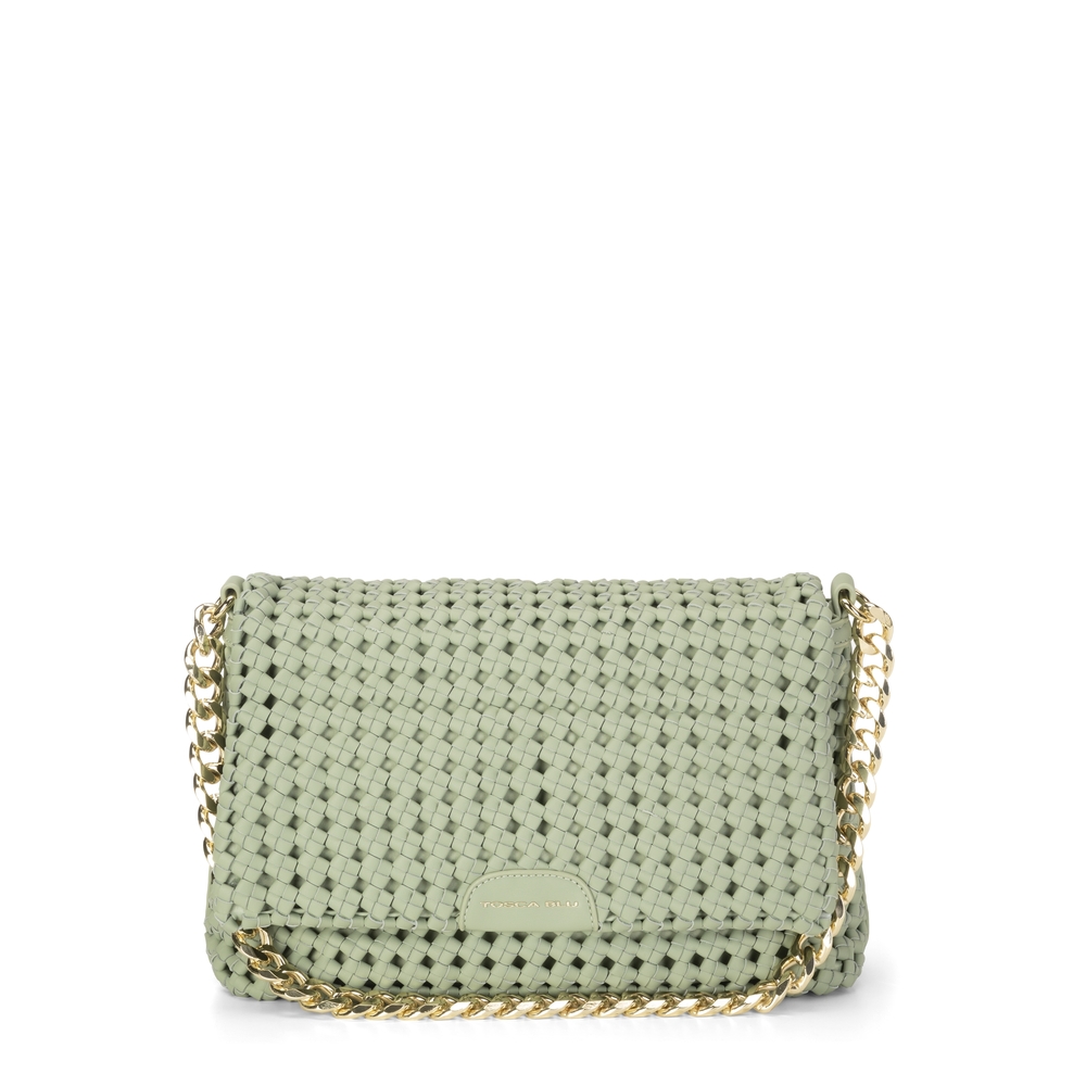 Violetta Honeycomb crossbody bag with flap and chain, green