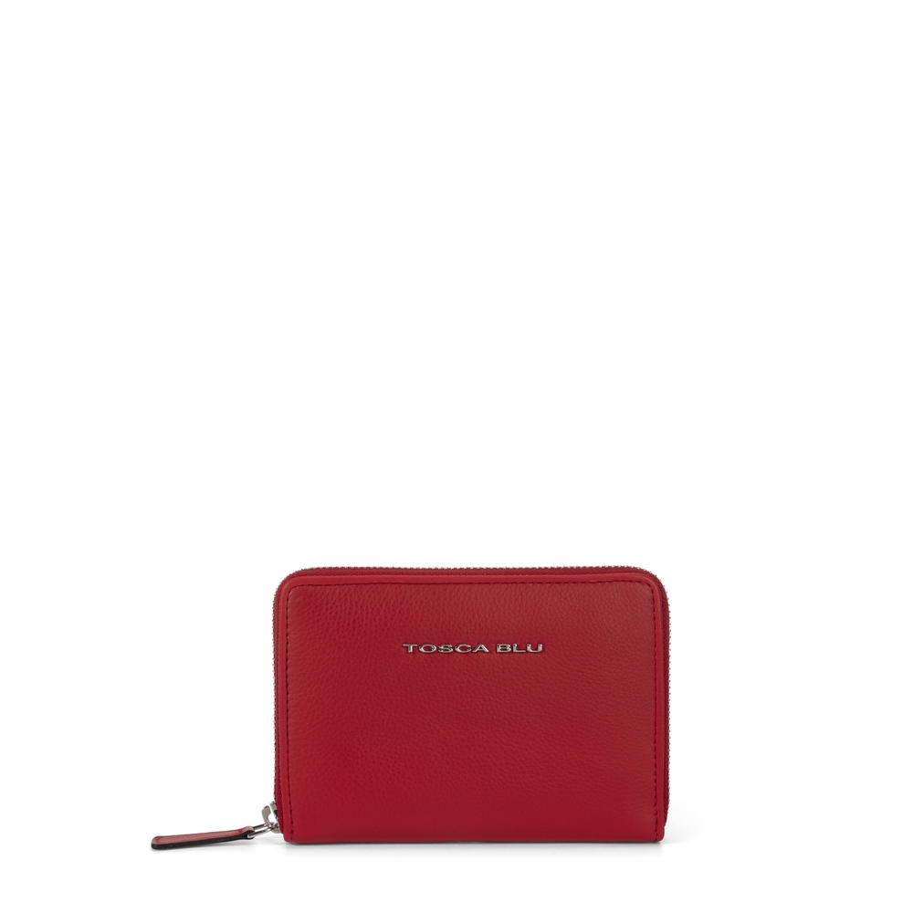 Biancospino Small leather wallet with zip-around closure, red