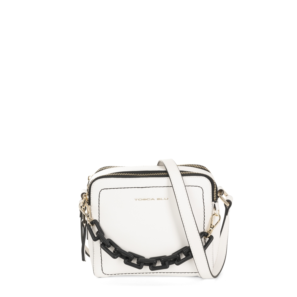 Gelsomino Small leather crossbody bag with chain, white