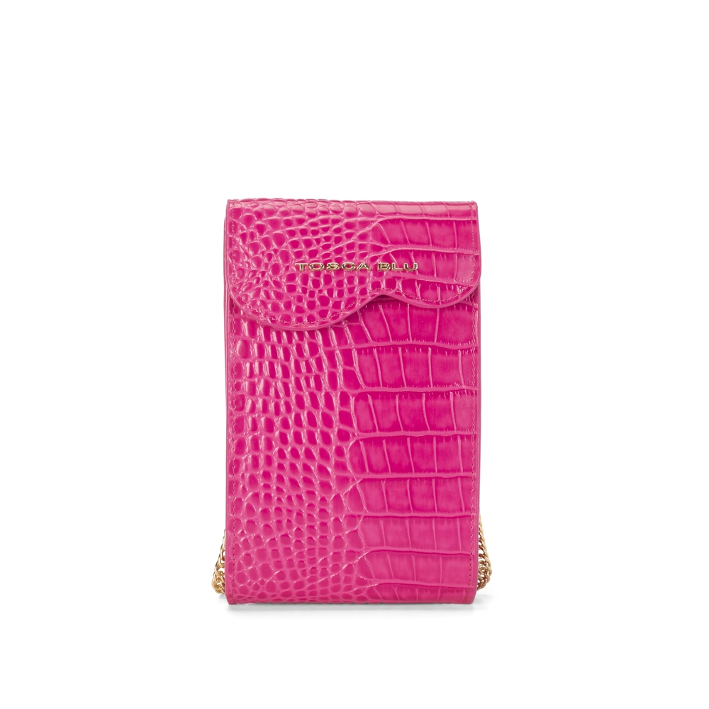 Ciclamino Small leather crossbody bag with snakeskin print, pink