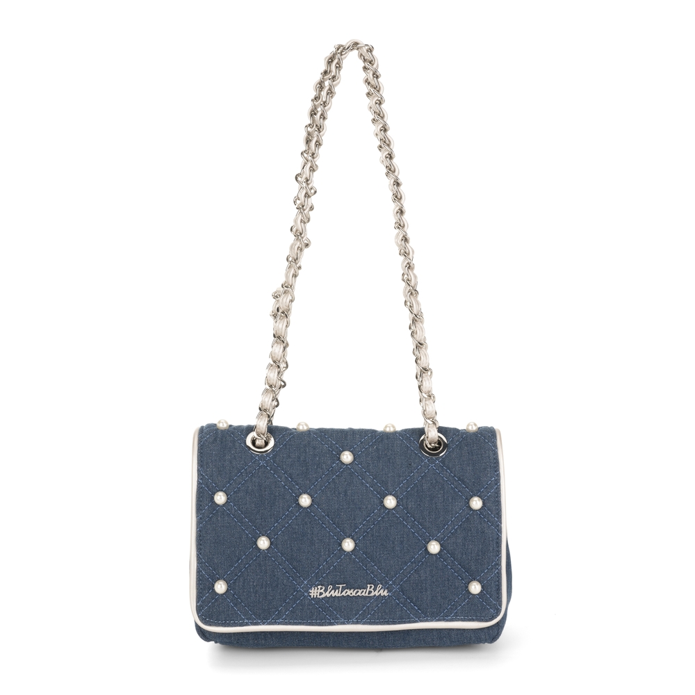 #BluToscaBlu - Perla Small cotton crossbody bag with flap and beads