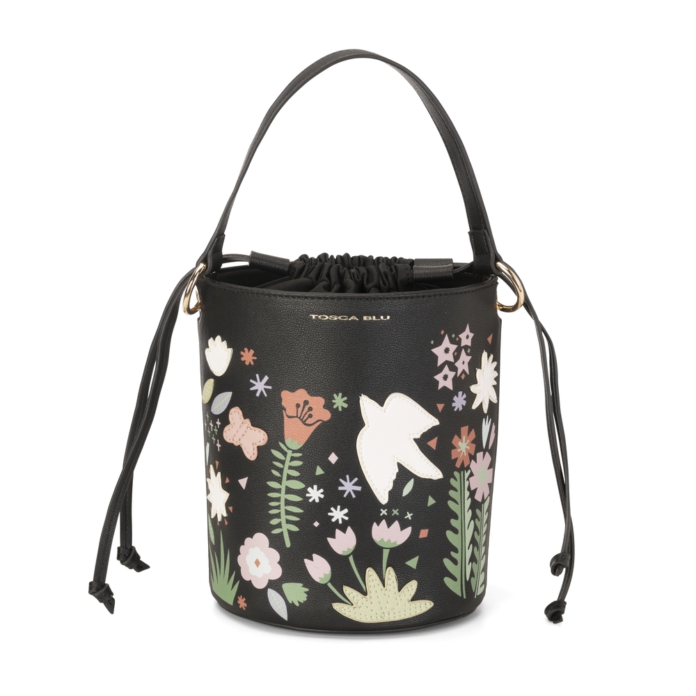 Tosca Blu - Narciso Round bucket bag with print