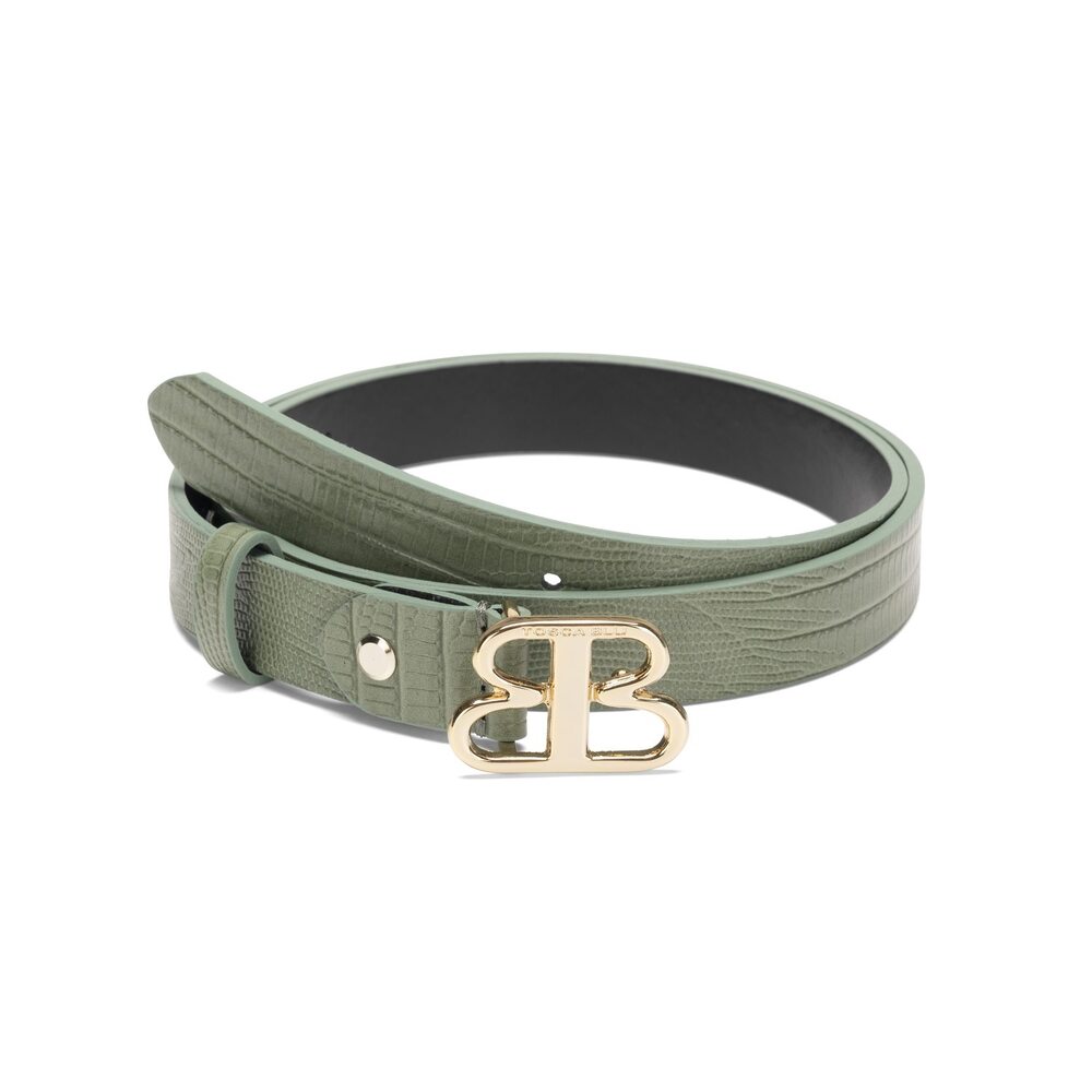 Regular leather belt, green, 95 EU